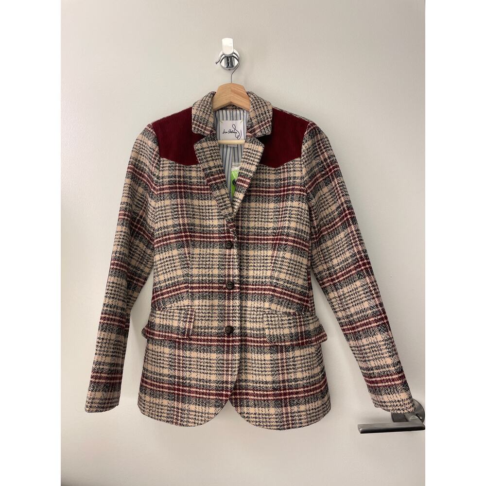 Sam Edelman Oversized Plaid Tweed Blazer, Burgundy Corduroy & Suede Academia, XS